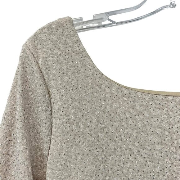 GB Gianni Bini 3/4 Sleeve Drape Back Shift Dress Champagne Shimmer Above Knee L - Picture 4 of 10